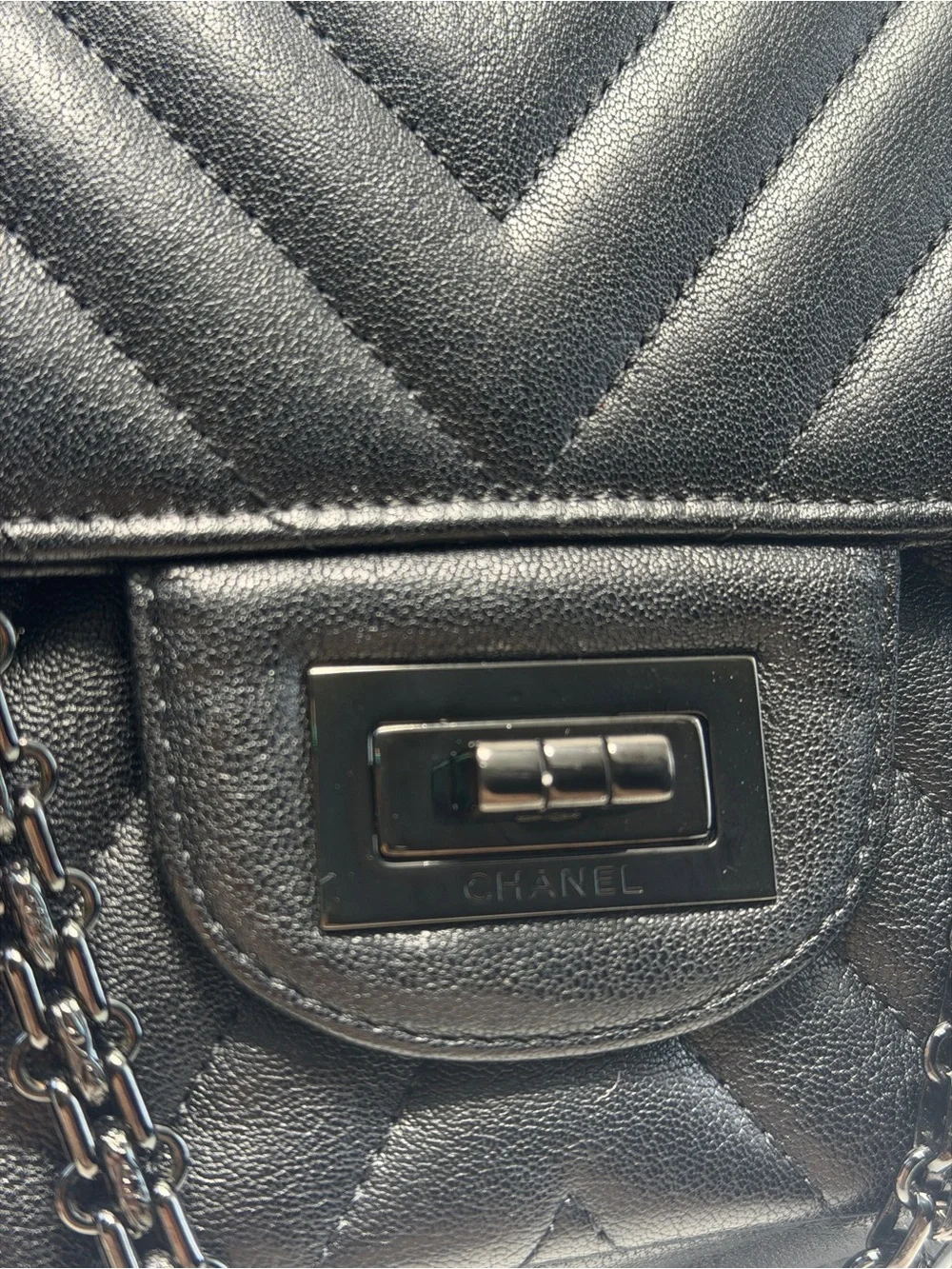 Chanel So Black Reissue 2.55 Flap Bag Chevron Aged Calfskin 227